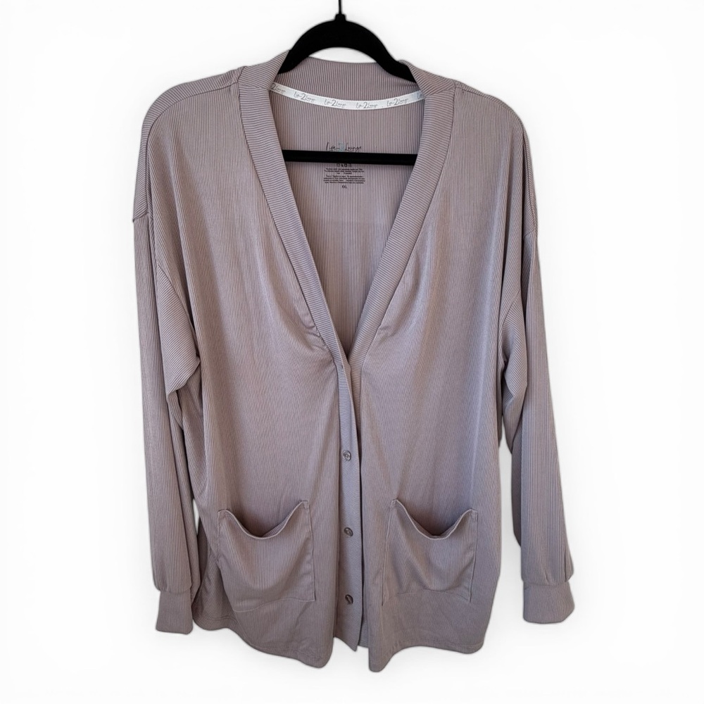 Live 2 Lounge Ribbed Taupe Open Cardigan XXL Soft Stretch Pockets
